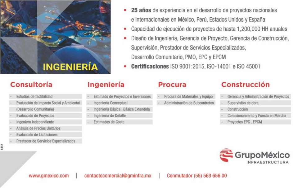 5 years of Experience in the Development of National and International Projects in Mexico, Peru, the United States and Spain. Engineering Design, Project Management, Construction Management.